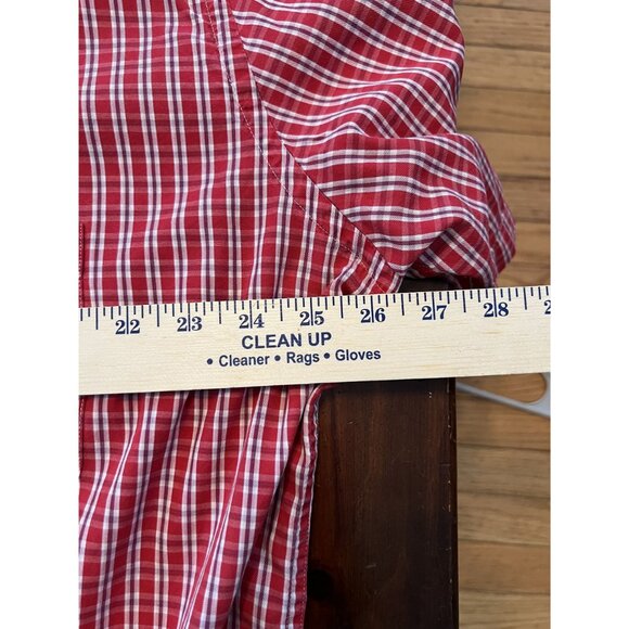 Land's End men's red short sleeve button down shirt size XL white/blue stripes - Picture 7 of 7